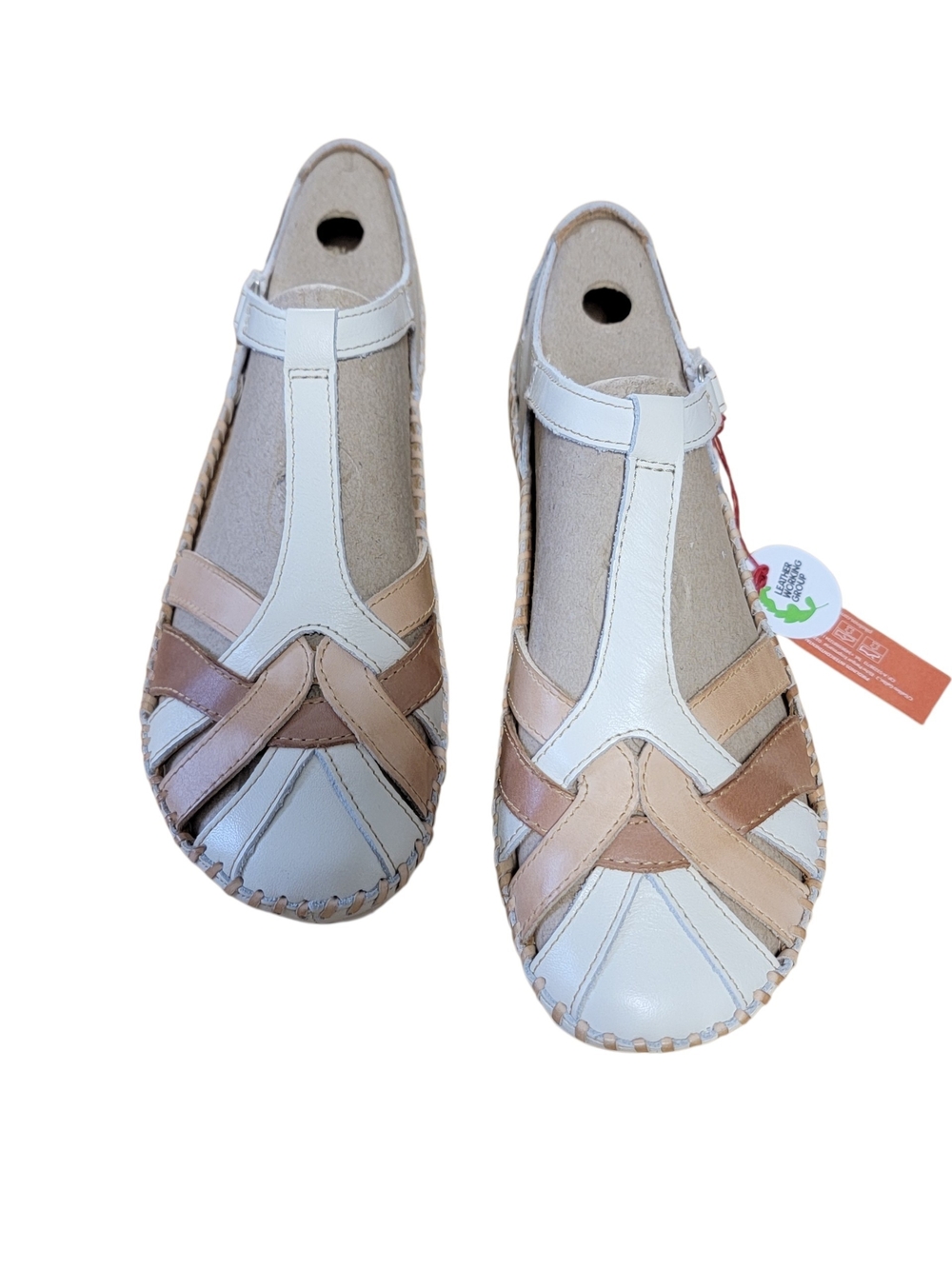 Pikolinos Women's T‑Strap Leather Flats in Tan and Browns, Size 39